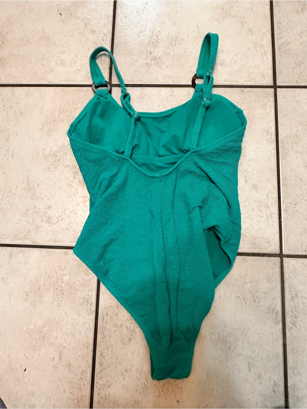 Shade & Shore Textured teal pucker textured one-piece swimsuit O-ring Small - Picture 8 of 10